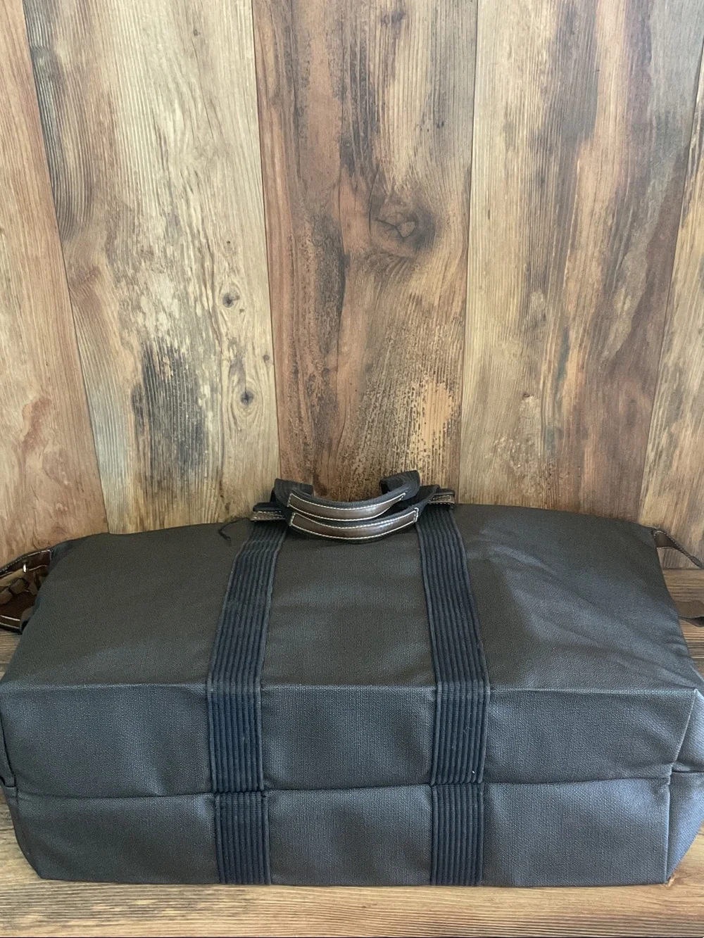 Dunhill Vintage Herringbone Canvas/Leather Travel Tote, Luggage Tag & Gold Lock